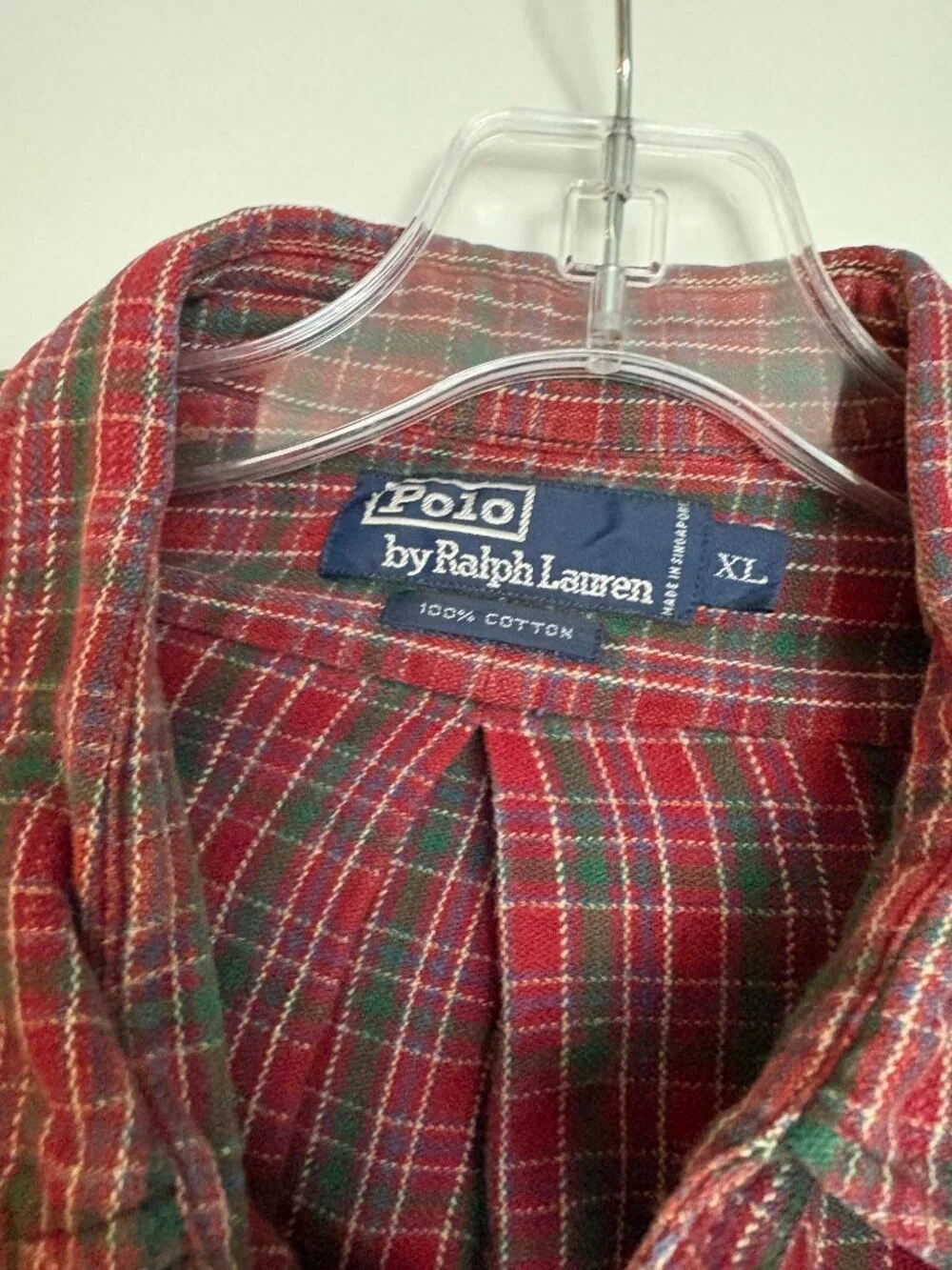 Polo Ralph Lauren Plaid Button Down Shirt Men's XL Red Green 100% Cotton